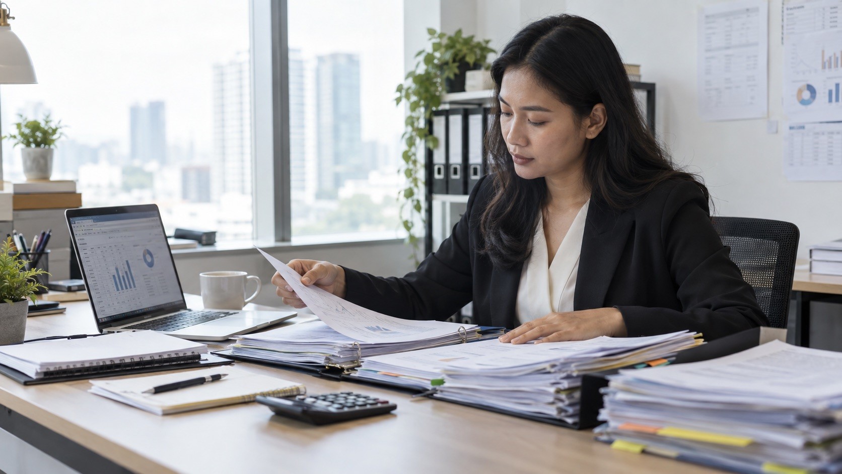 Ilustrasi fotorealistik buatan AI untuk financial statements dalam kegiatan usaha Indonesia.