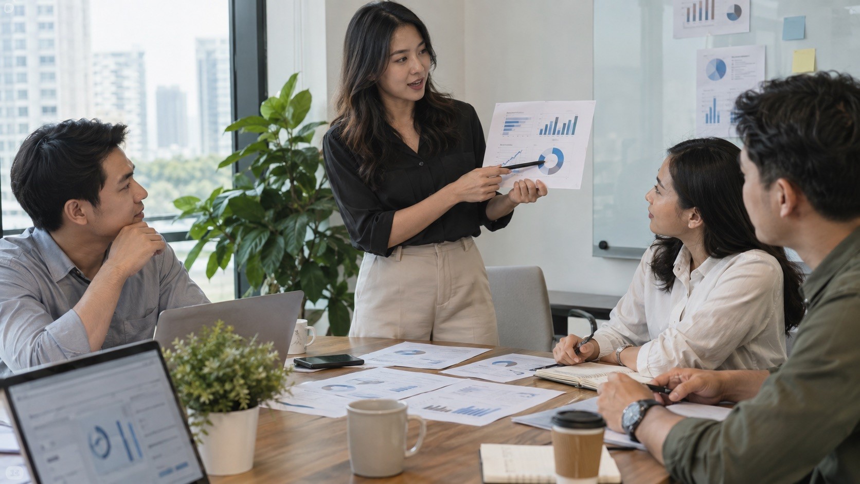 Ilustrasi fotorealistik buatan AI untuk financial reports dalam kegiatan usaha Indonesia.